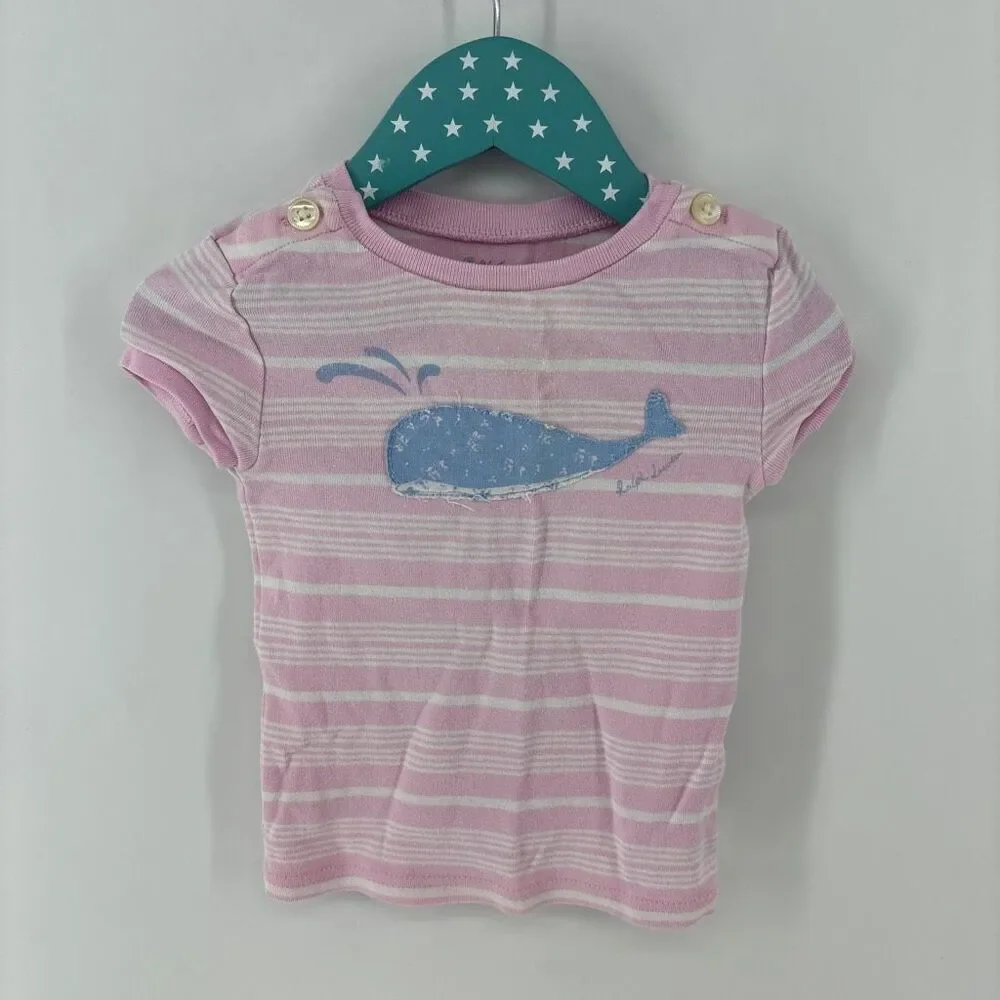 Ralph Lauren Girls pink stripe whale tshirt